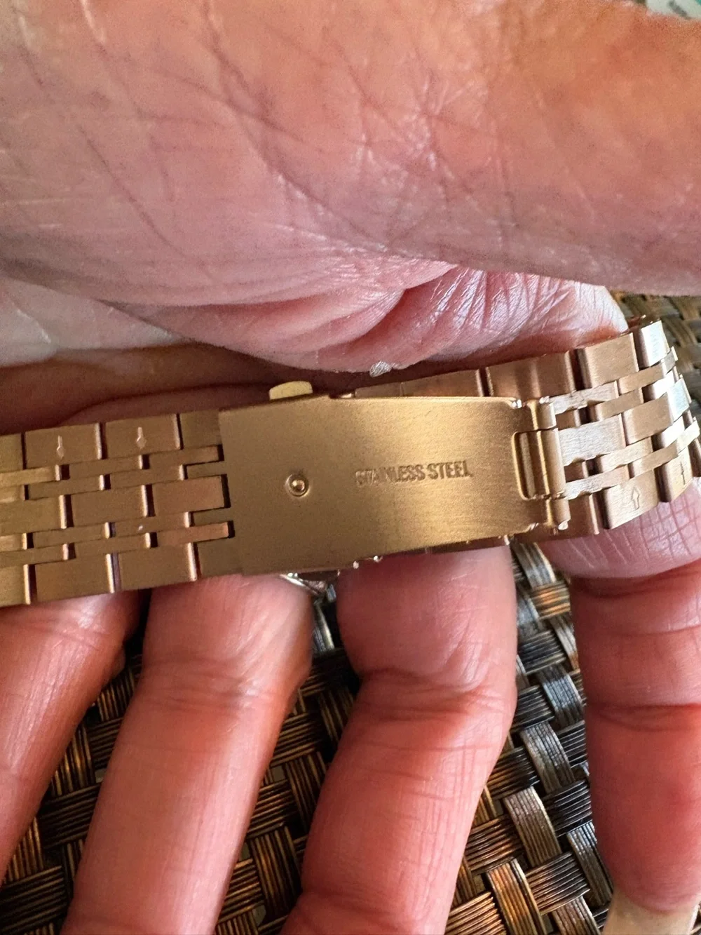 Watch Band- Stainless Steel Rose gold watch band. I am not sure on the size